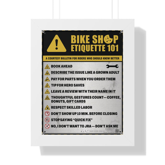 EU Safety Sign Edition (Q1) — Bike Shop Etiquette 101 — Framed