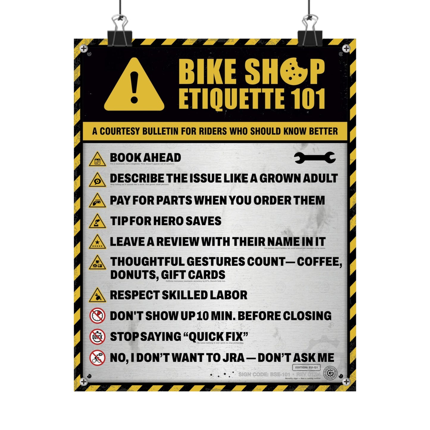 EU Safety Sign Edition (Q1) — Bike Shop Etiquette 101